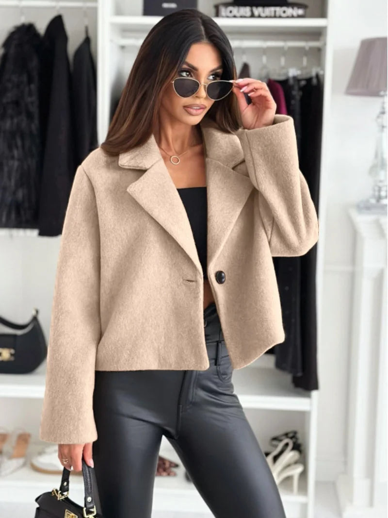  Cropped Trench Coat for Women 2024 Fall Winter Wool Coats Peacoat Casual Trendy Blazer Jackets