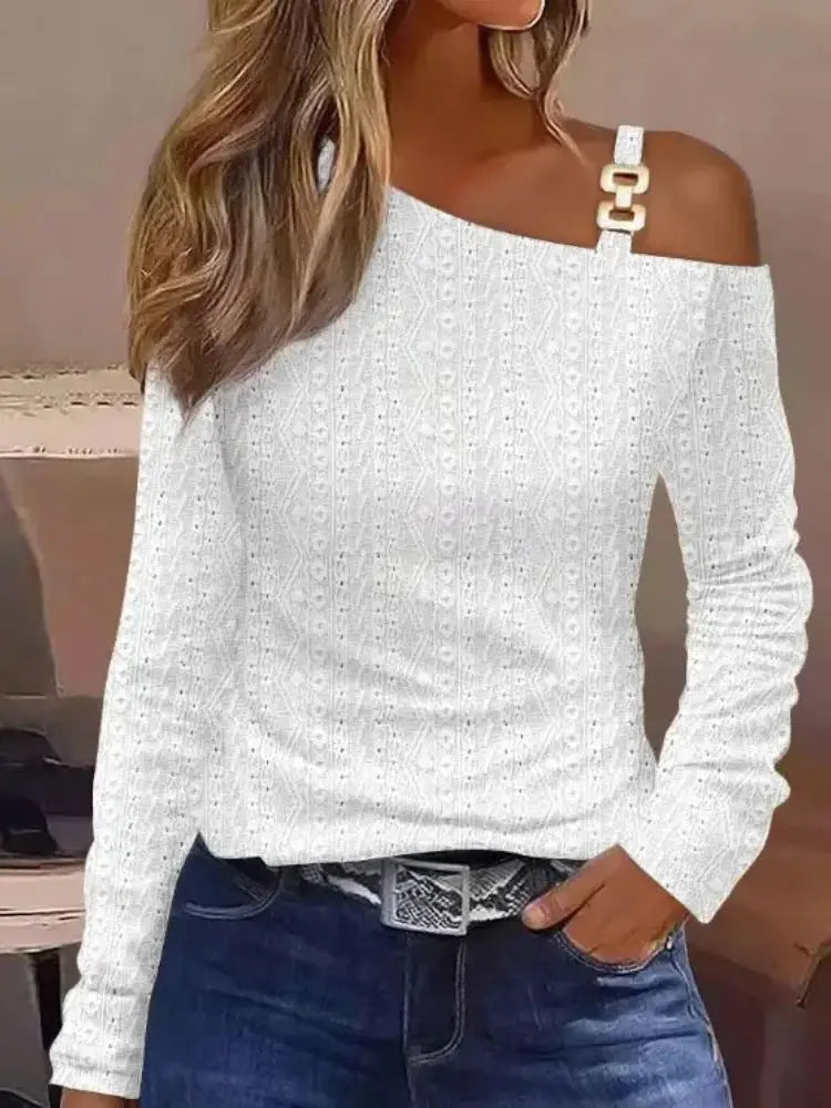 Women's Cold Shoulder Tops Long Sleeve Casual Jacquard Weave Shirts Twist Knot Top Tunic Blouse