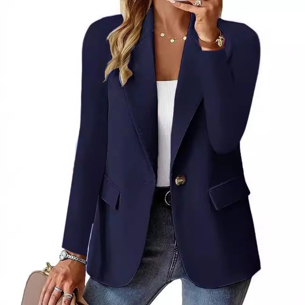Olyvenn Sales Women's Fashion Solid Button Suit Coat Lapel Long Sleeve Hatless Casual Coat/Jacket Oversized Work Office Business